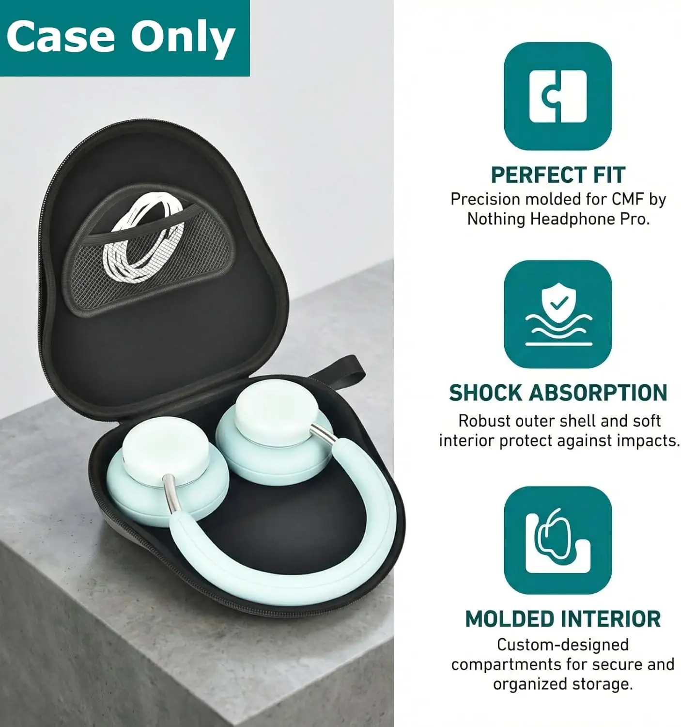 Protective Hard Shell Headphone Case with Active Noise Canceling Feature