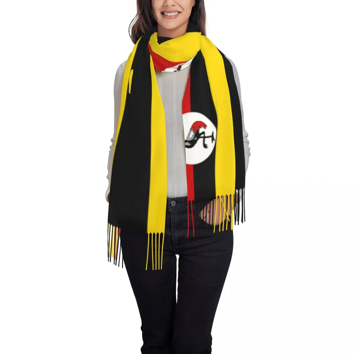 Female Scarf Outdoor Uganda Flag Large Scarves with Long Tassel