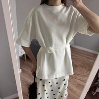 2025 Summer Basic Yellow White Flower T shirt Top