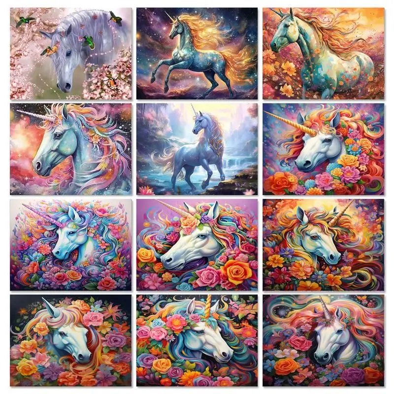 

SDOYUNO Modern Diy Painting By Number For Adults Horse Flowers Handpainted Oil Painting Picture By Numbers Unique Gift Wall Deco