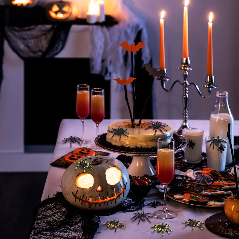 5Pcs Realistic Plastic Spiders Halloween Party Decoration for Home Indoor Outdoor Spider Web Haunted House Spooky Horror Props