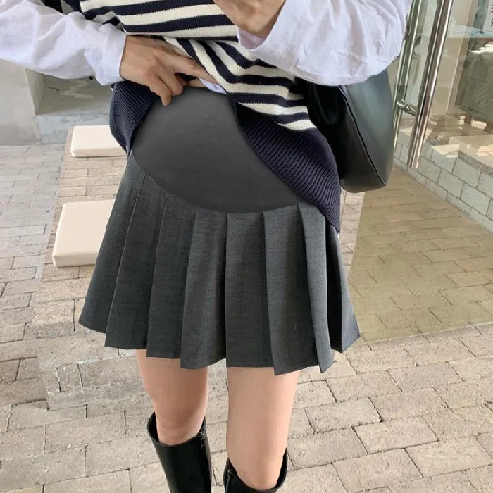 Maternity Pleated Skirt Spring Autumn Solid Colour Mini Skirt Maternity Nursing With Lining