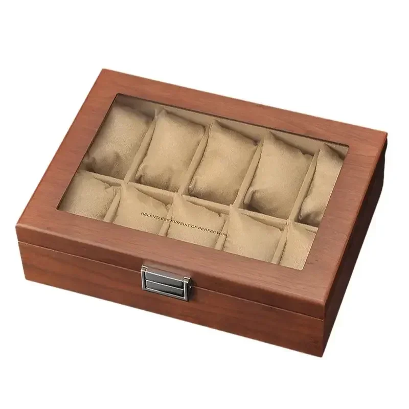 Direct Selling Solid Wood Can Store 10 Watches Storage Box Bracelet Simple Retro Dust Proof With Cover Organization Bins 6