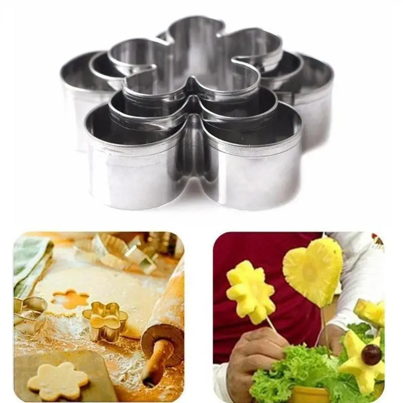 3Pcs Stainless Steel Plum Blossom Rose Cutting Mold DIY Sugar Cake Decoration Mold Kitchen Biscuit Cookie Rose Cutting Mold
