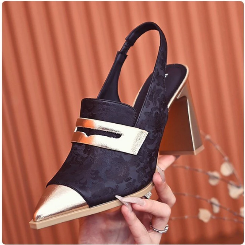 Women's Designer Pointed Toe High Heels Print Random Slingback Platform Sandals Summer Dress Pumps women slingback sandals women wedge sandals women high heels shoes women dress shoes