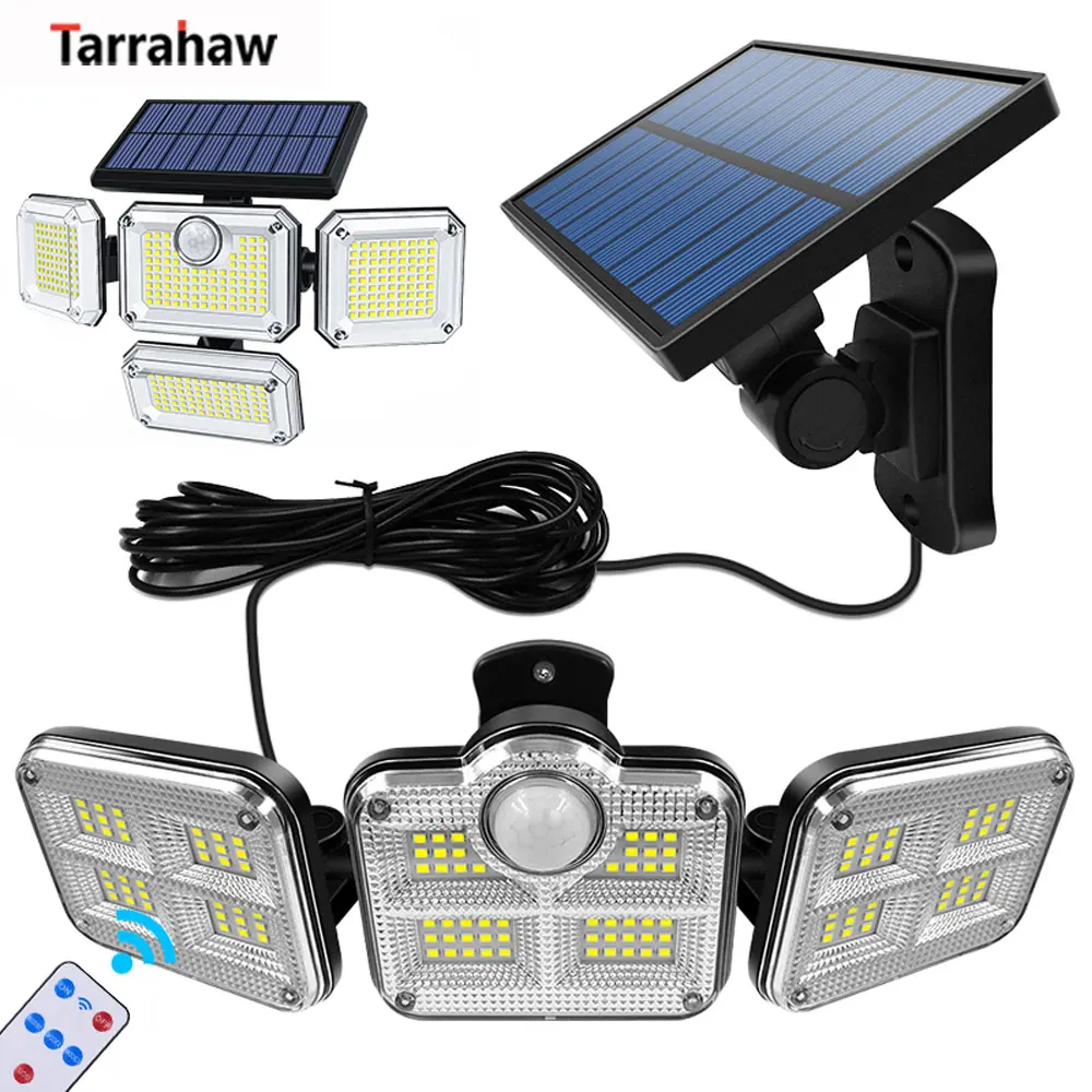 198/333led Super Bright Solar Lights Outdoor Wall lamp with Adjustable Heads Led Flood light IP65 Waterproof with 3Working Modes