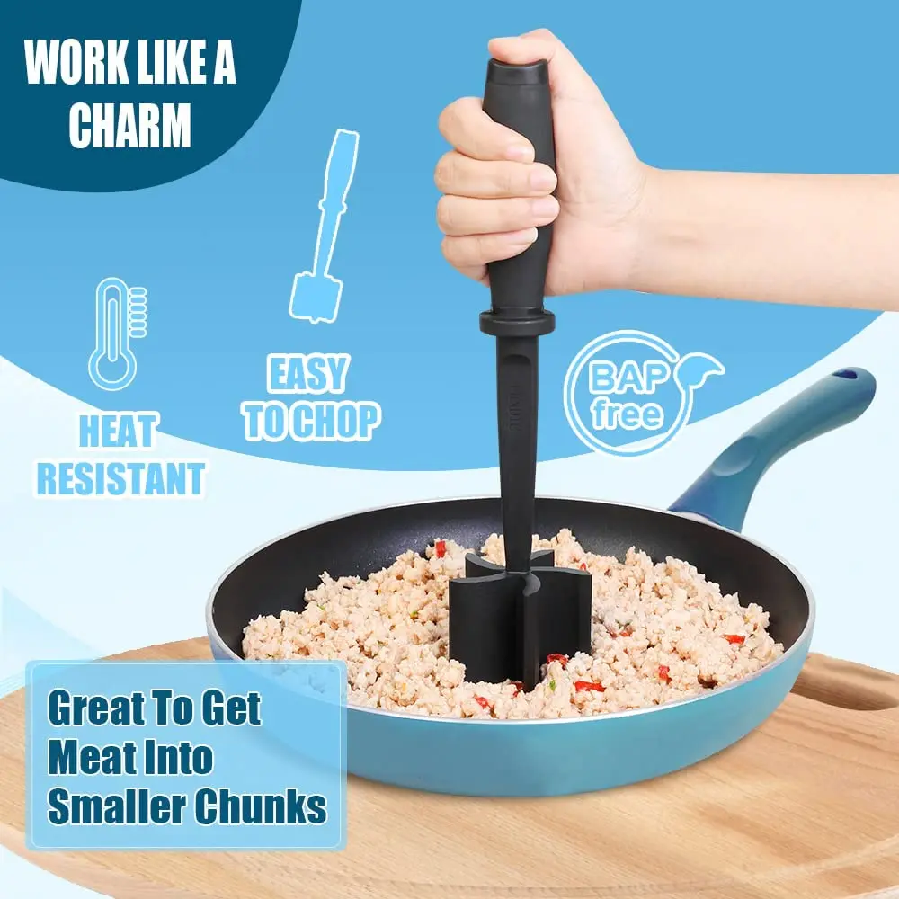 Kitchen Meat Chopper Ground Beef Masher Utensil Heat Resistant Non-Stick  Hamburger Choppe Potato Masher Tool Kitchen Gadgets - AliExpress