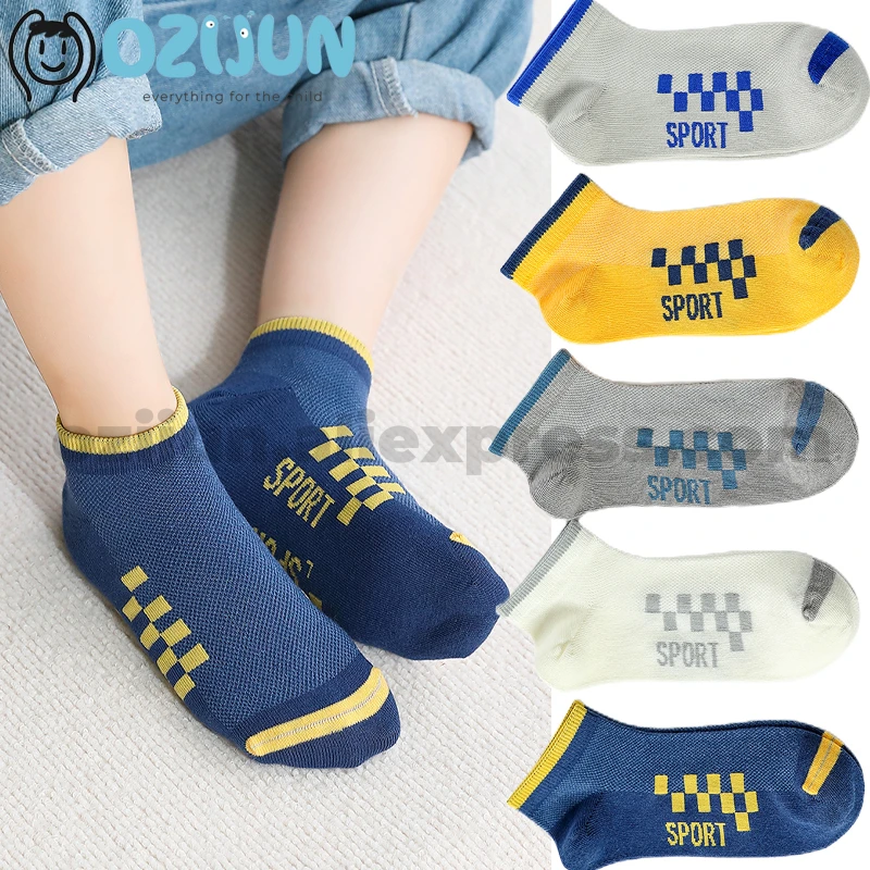 

5 Pairs Boys 40S Combed Cotton Boneless Toe Socks 4 Size Cute Colored Robot Essential Quarter Socks for Teens