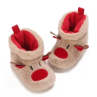 0-18Mionths Baby Girls Fleece Slippers Boots Soft Anti-Slip Xmas Booties Toddler Boys Winter Elk Deer Christmas Boots For Girls 2