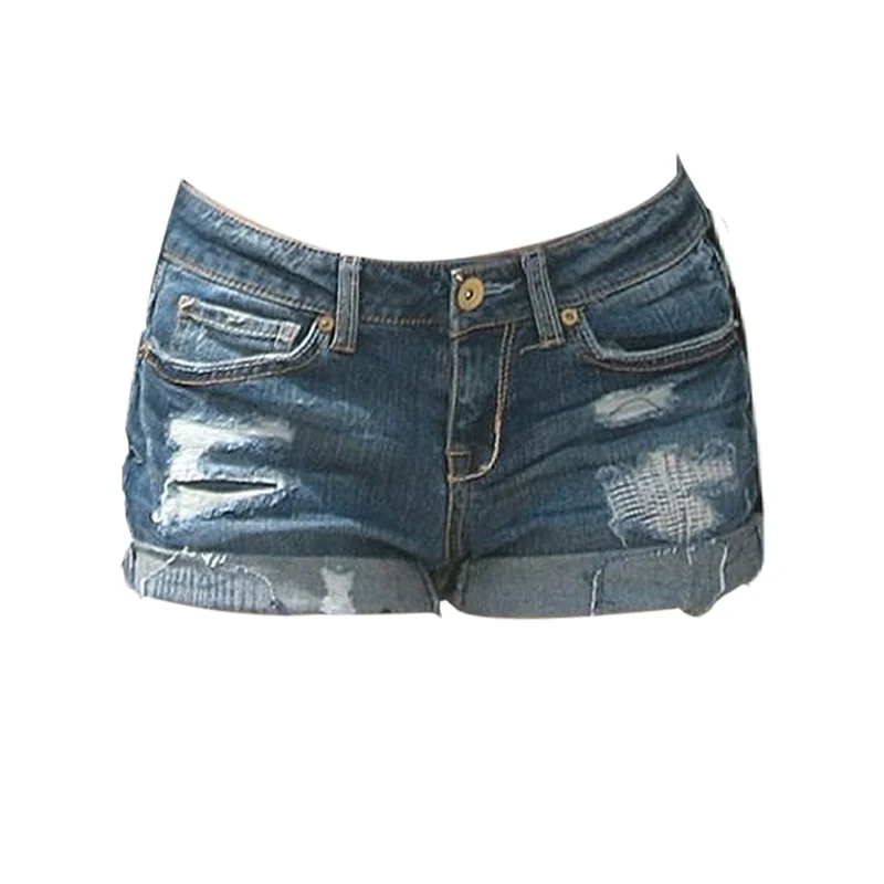 Women's Blue Ripped Denim Shorts Y2K American High Street Fashion Sexy  2000s Streetwear Retro Jeans Shorts Summer 2025 Clothing