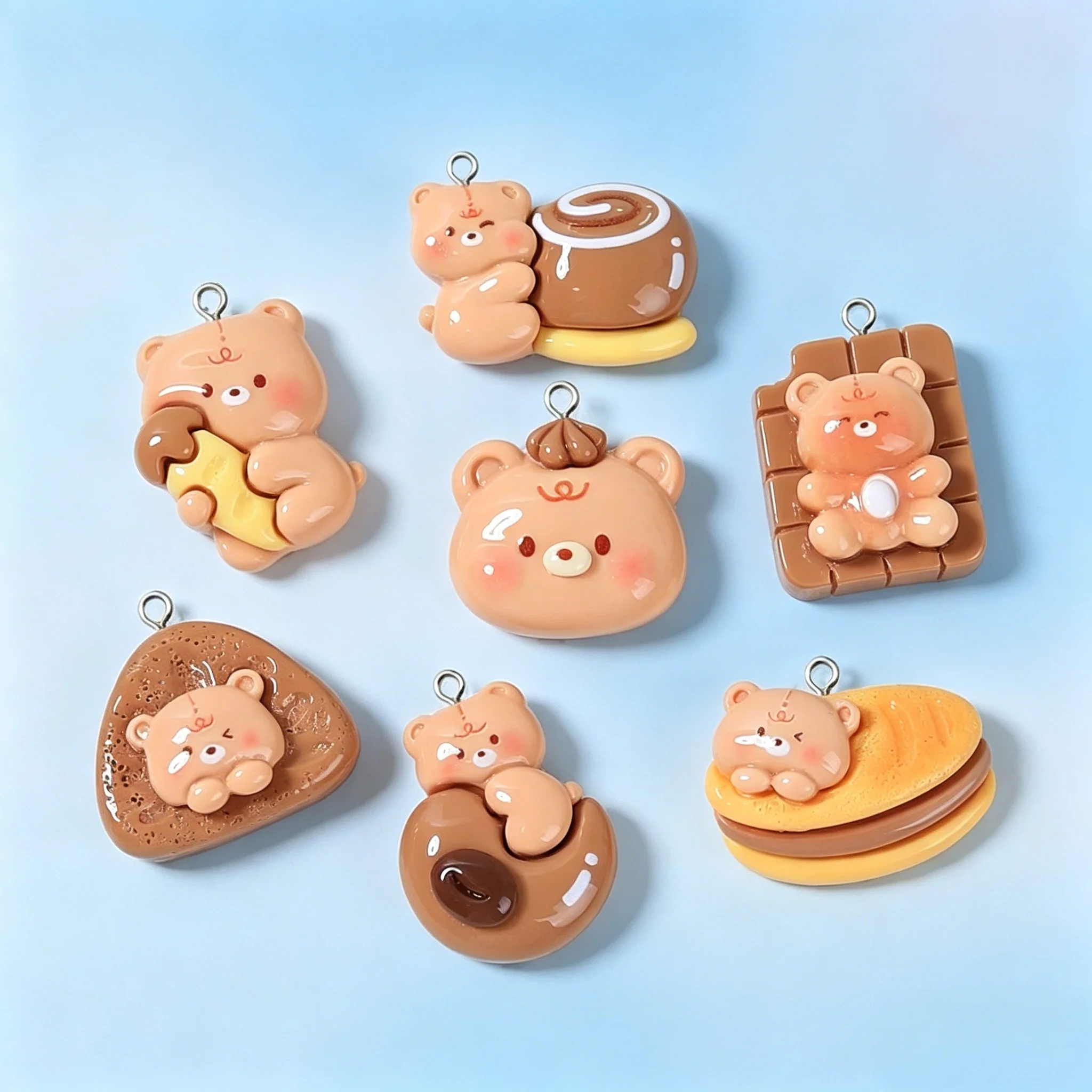 10개 빵곰 레진 참, DIY 쥬얼리 펜던트(귀걸이, 키체인용)