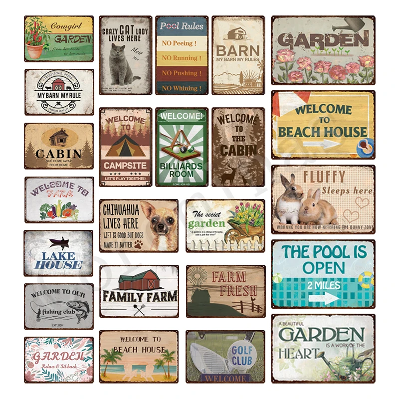 

Welcome To The Cabin Metal Sign My Barn My Rules Wall Art Compsite Iron Painting Tin Poster Shabby Cat Dog Animal Bar Home Decor