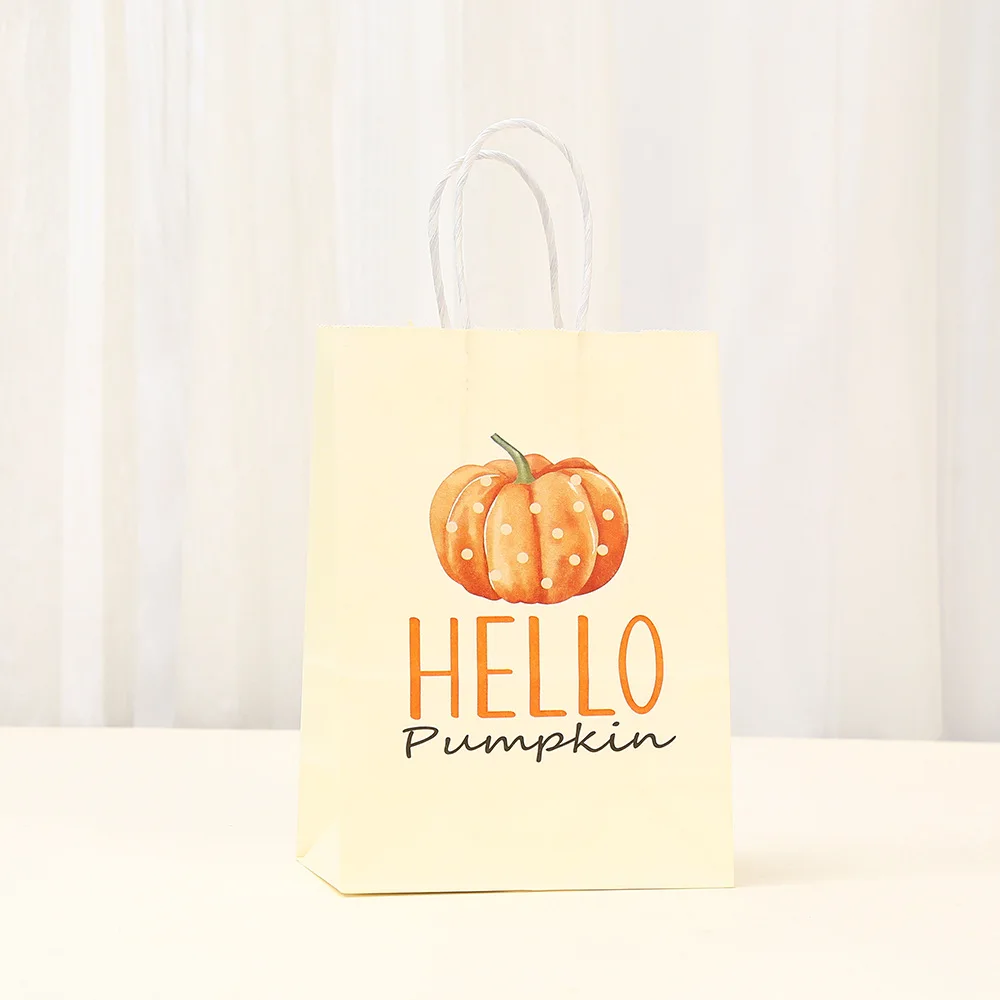 Autumn Pumpkin & Maple Leaf Kraft Paper Gift Bags for Candy, Sweets, Cookies, Party... - SKU KPGB1129 - UGI Packaging