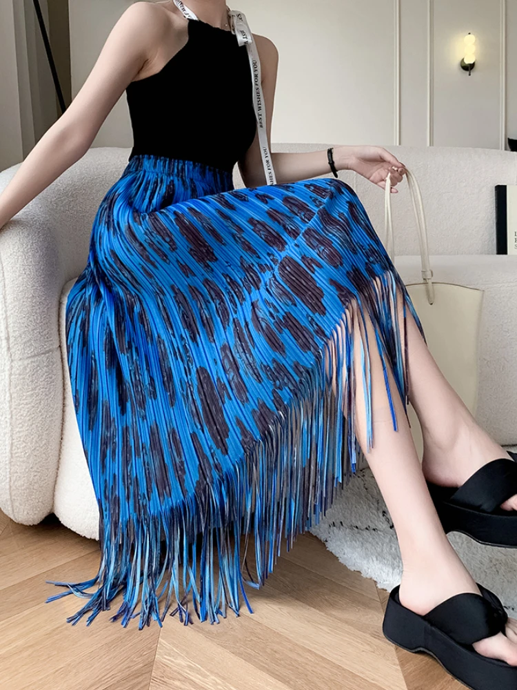 

Fashion Printed Fringe Skirt Women 2023 Spring Summer Loose Breathable High Waist Midi Skirts for Women Casual Skirt