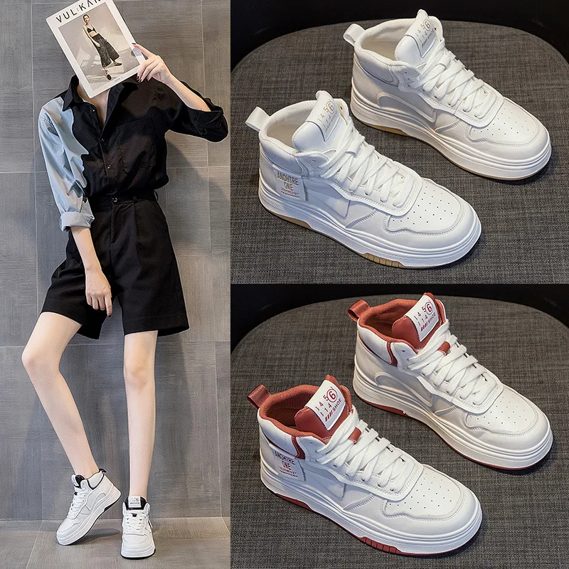 

High top genuine leather small white shoes for women's 2023 autumn new Korean version versatile thick sole sneakers