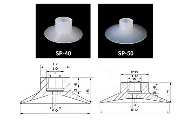 Pneumatic Suction Cup White Silicone Rubber 8mm Mounting Hole Sucker Big  Head Injection Molding Machine Manipulator Accessories