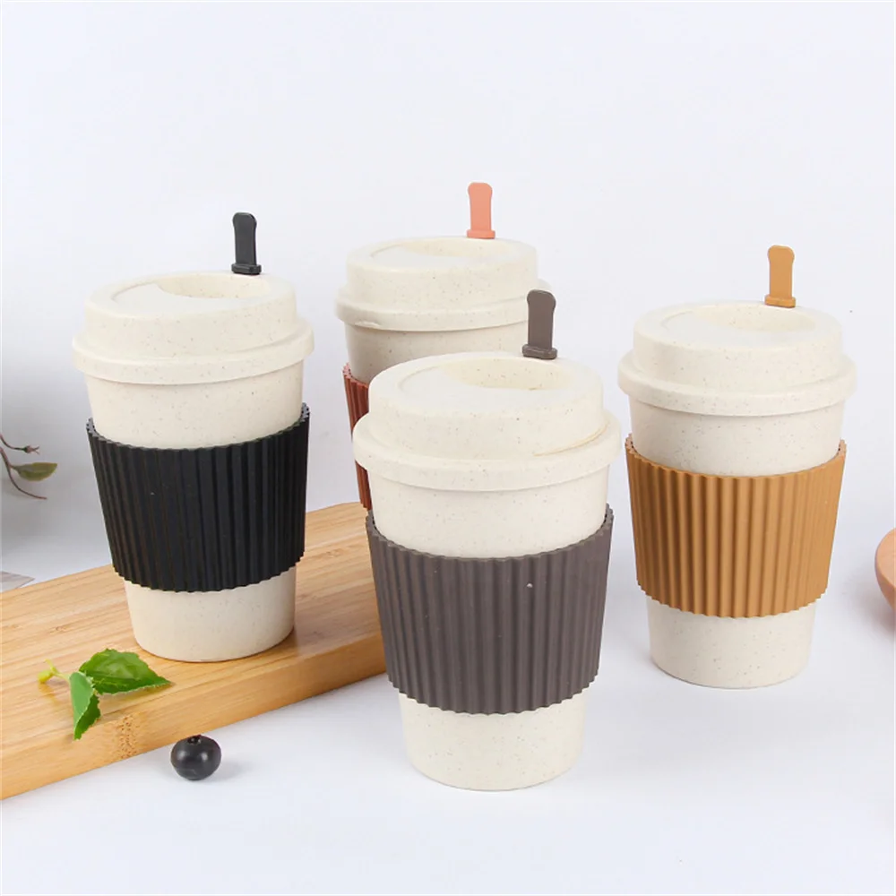 

Reusable Coffee Cups with Lids Portable Wheat Straw Coffee Cup Eco Friendly Coffee Mug Dishwasher Safe Coffee Tea Espresso Cups