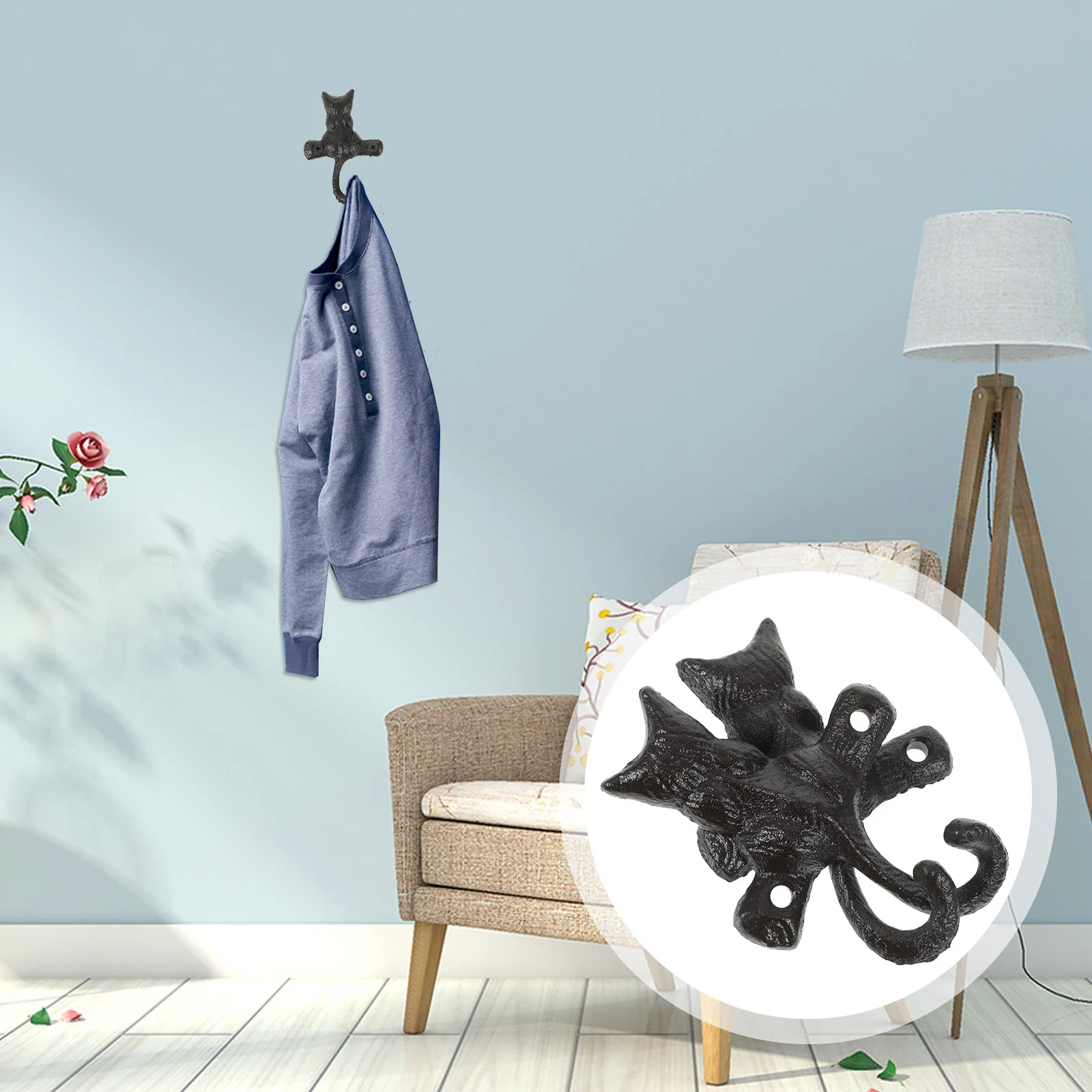 

2 Pcs Vintage European Classical Cast Iron Cat Hook Clothes Hanger Coat Single Wall