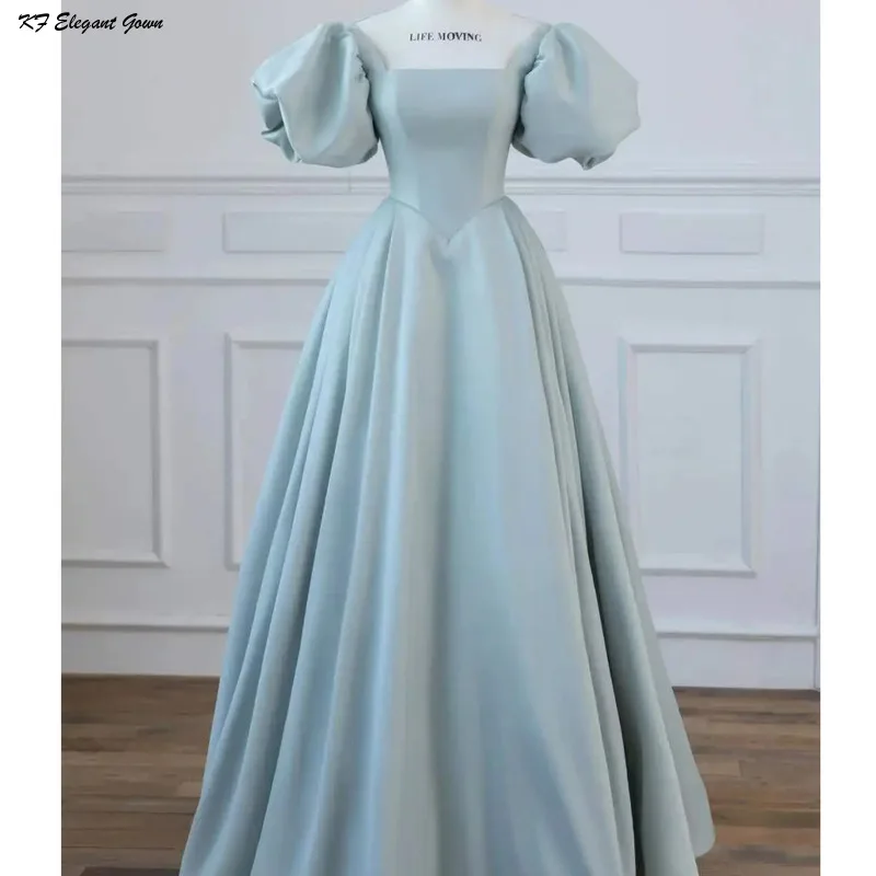 

KF Evening Dresses Women Elegant Square Collar Puff Shoulder A-line Princess Dress Sexy Backless Lacing Banquet Gowns Dresses