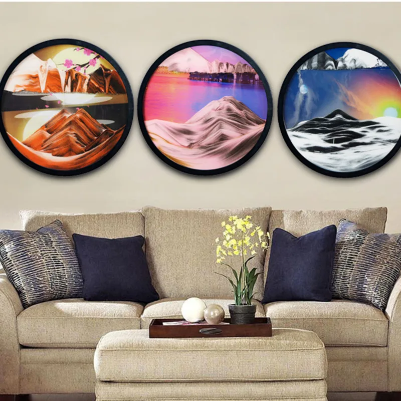 

7/10 in Wall Hanging Moving Sand Painting Art Picture Round Glass Deep Sea Sandscape In Motion Flowing Sand Frame Sand Painting