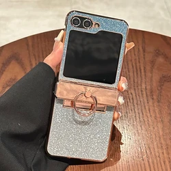 Glitter Gradient Diamond Plating Ring Holder Bling Shockproof Case for Samsung Z Flip 3 (Blue)