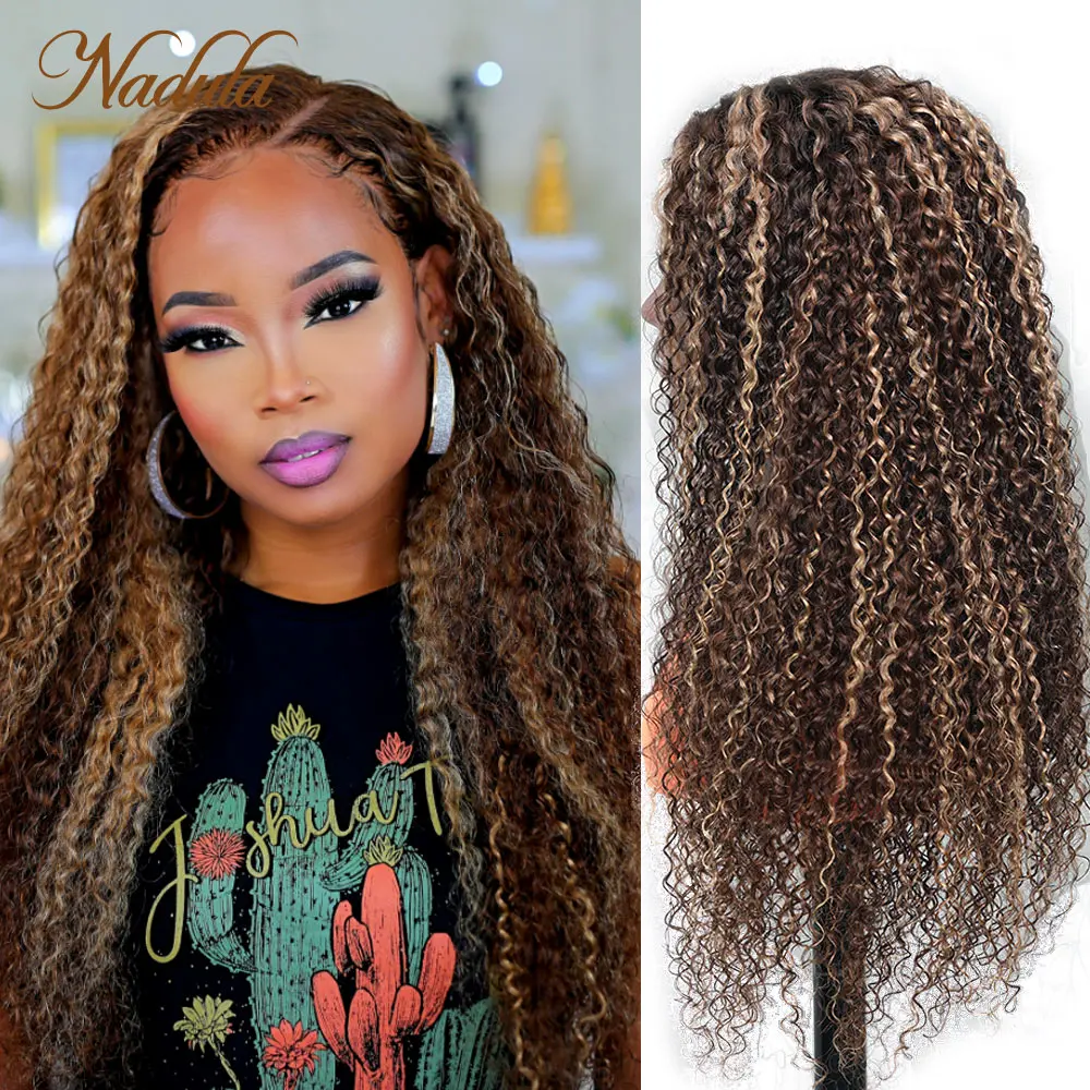 

Nadula Hair 13x4 Highlight Brown Curly Lace Front Wigs Honey Blonde Highlight Culry Hair Wig Ombre Human Hair Lace Wig for Women