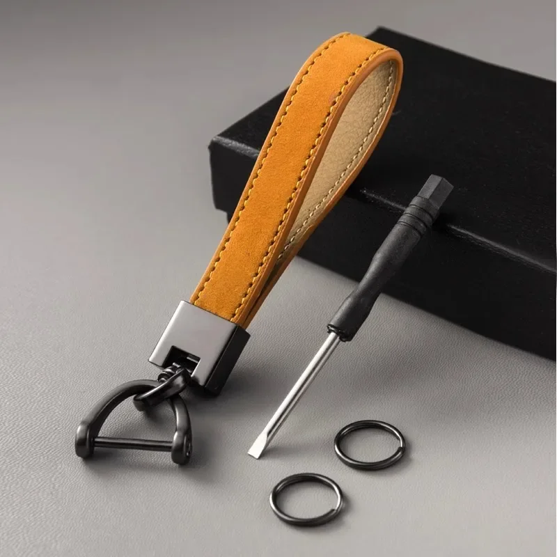 Car Key Chain Luxury Genuine Leather Keychain Pure Color Buckle Car Key Ring Accessories Gift