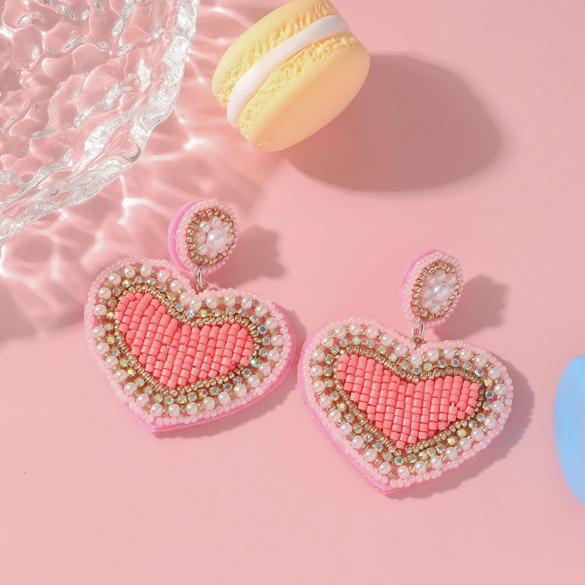 Elegant Handmade Pink Heart Drop Earrings Lovely Seed Beads Dangle Earrings for Women Girls Valentine's Day Jewelry Accessories