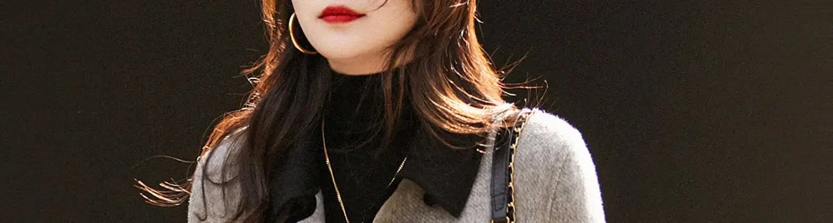 Main Mu Autumn Winter New Fashion Korean Edition Slim Casual Versatile Temperament Contrasting Color Small Collar Woolen Trench