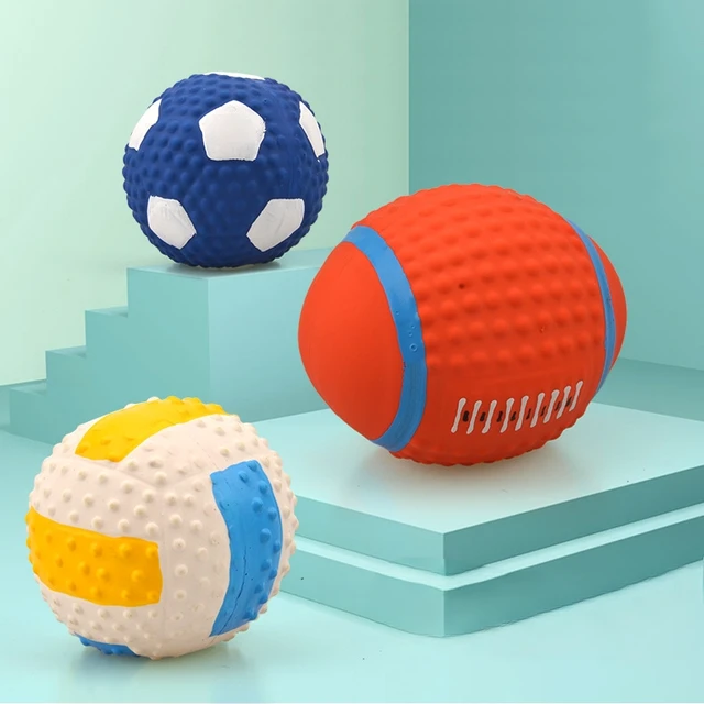 Squeaky Dog Toys Soft Latex Balls For Small Medium Large Dogs Rugby Football Volleyball Pet Toy Dog Interactive Chew Toy Ball 2
