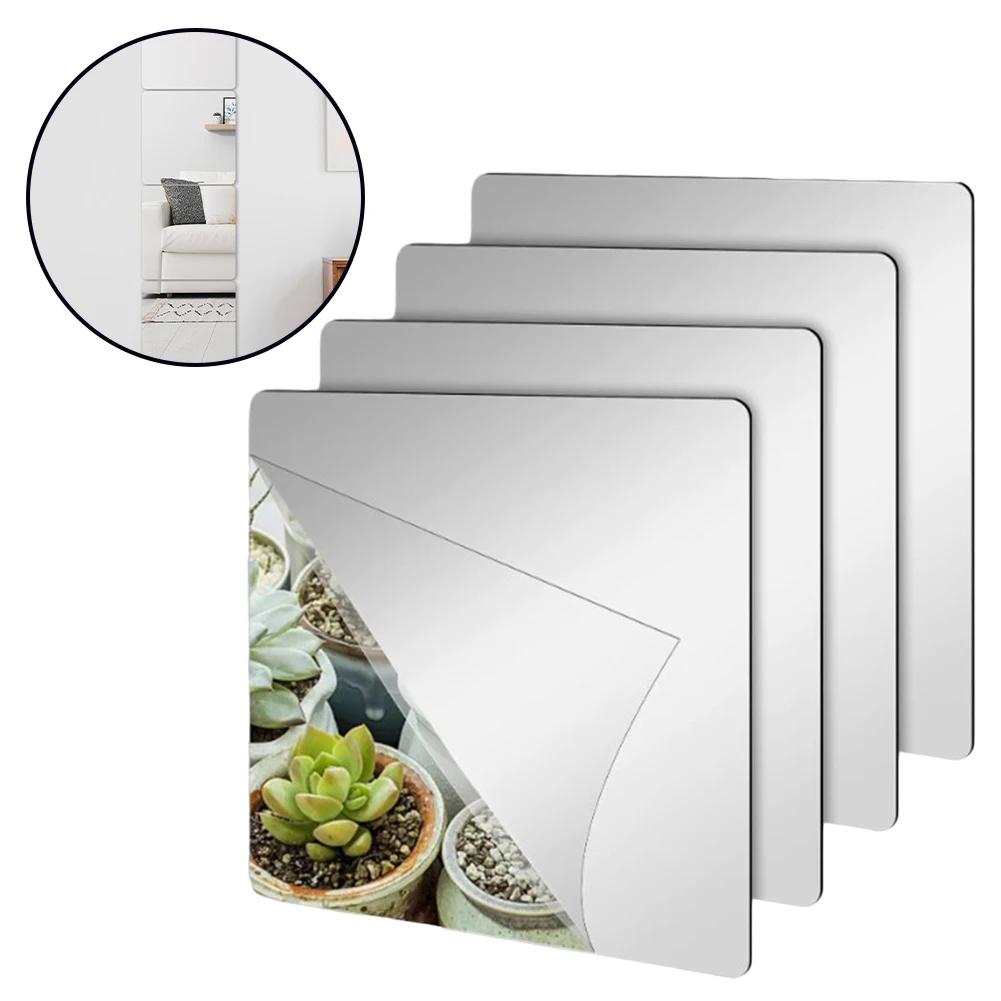 Description Picture 2 of item4PCS 15/20/30cm Wall Mirror Tiles Acrylic Decorative Mirrors Plate Self Adhesive Mirror Sheets Wall Mirror Tile Home Decoration