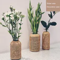 Handmade Straw Woven Flower Vase Anti-broken Japanese Style Glass Vase Plant Pot Table Decoration Scene Layout Prop 1