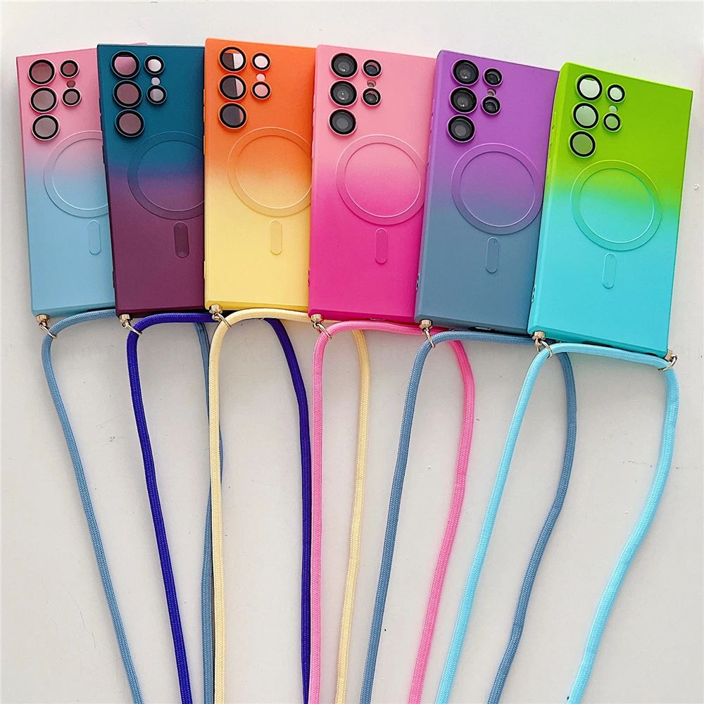 Gradient Pattern Magnetic Wireless Charging Necklace Lanyard Matte Silicone Case