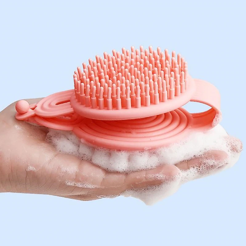 Bath Brush Double Sided Soft Bristles Shower Brush Hanging Hole 2-in-1  Handheld Shampoo Brush