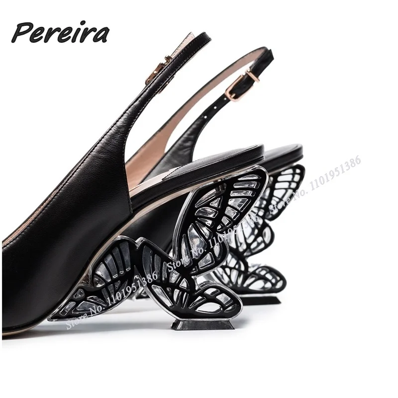 

Pereira Black Buterfly Heel Pumps Back Strap for Women Pointed Toe Buckle Metal Heel Wedding Shoes High Heel Zapatillas Mujer