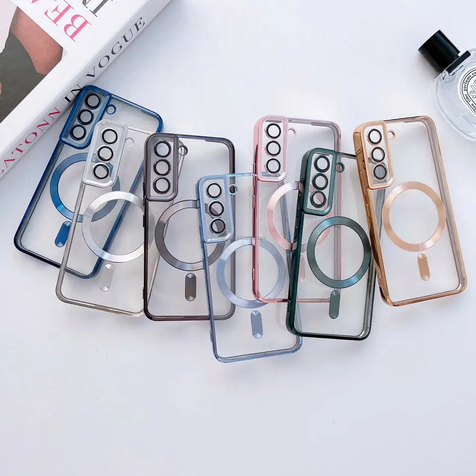 Luxury Transparent Plating For Magsafe Case For Samsung Galaxy S22 S23 S21 Ultra Plus Wireless Charge Silicone Clear Cover Cases