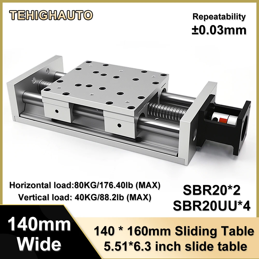 โต๊ะเลื่อน CNC รับน้ำหนัก 80 กก. กว้าง 140 มม. ความแม่นยำในการซ้ำซ้อน 0.03 มม. แบบ Heavy Duty พร้อมบอลสกรู SFU2005/2010 โมดูลเคลื่อนที่เชิงเส้น ตัวกระตุ้นการเคลื่อนที่ 1