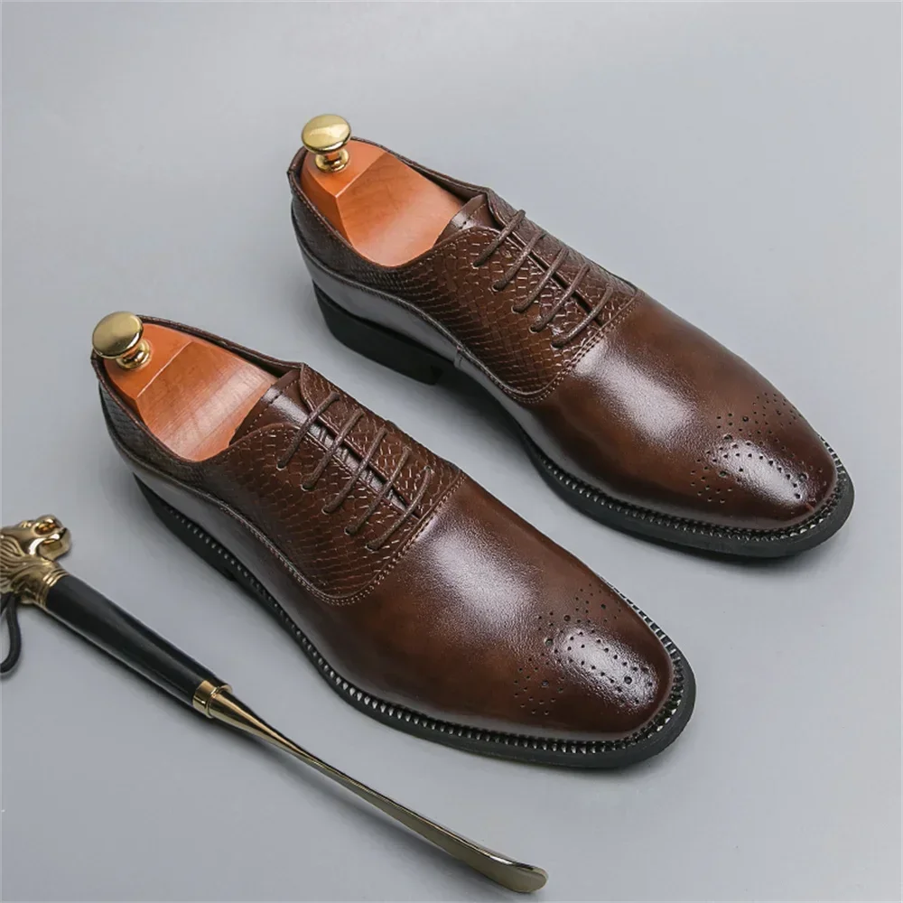 Leather Men Luxury Business Oxford Breathable Patent Leather Formal Shoes Plus Size Man Office Wedding Flats Male Black Sneaker