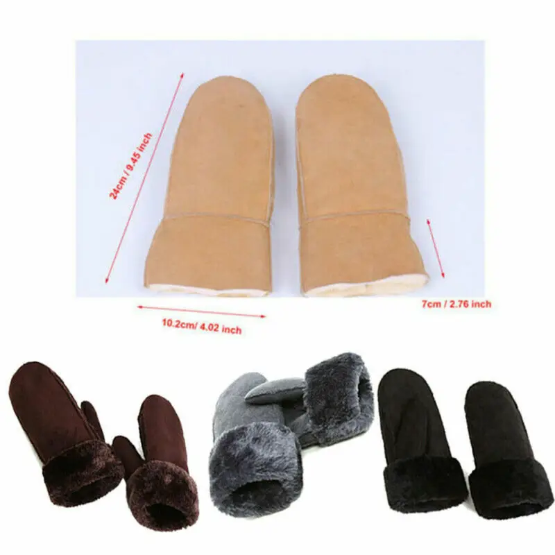 Gants d\'hiver en laine pour femmes, en cuir véritable, épais, chaud, mignon, en peau de mouton, pour l\'extérieur
