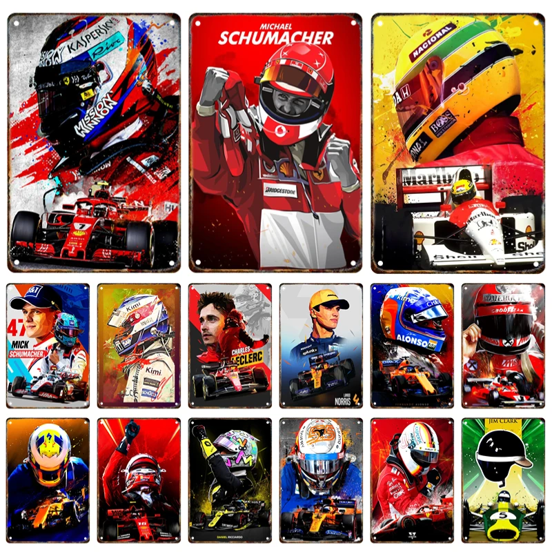 

F1 Racing Driver Metal Poster Plaque Classic Racing Signage Tin Painting Vintage Home Garage Club Wall Art Decor Mural Aesthetic