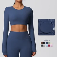 Yoga Shirts For Women Long Sleeve With Padded Fitness Running Gym Clothes Workout Dry Fit Breathable High Elastic Sports Top