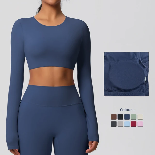 Yoga Shirts For Women Long Sleeve With Padded Fitness Running Gym Clothes Workout Dry Fit Breathable High Elastic Sports Top