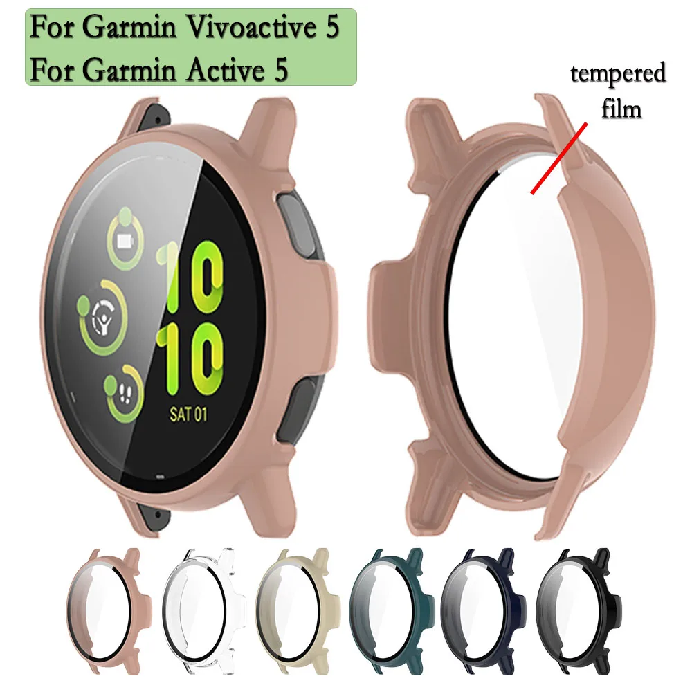   Garmin Vivoactive 5 용 보호 케이스, 강화 유리 포함, PC 시계 케이스, Garmin Active 5 용, 2 in 1 