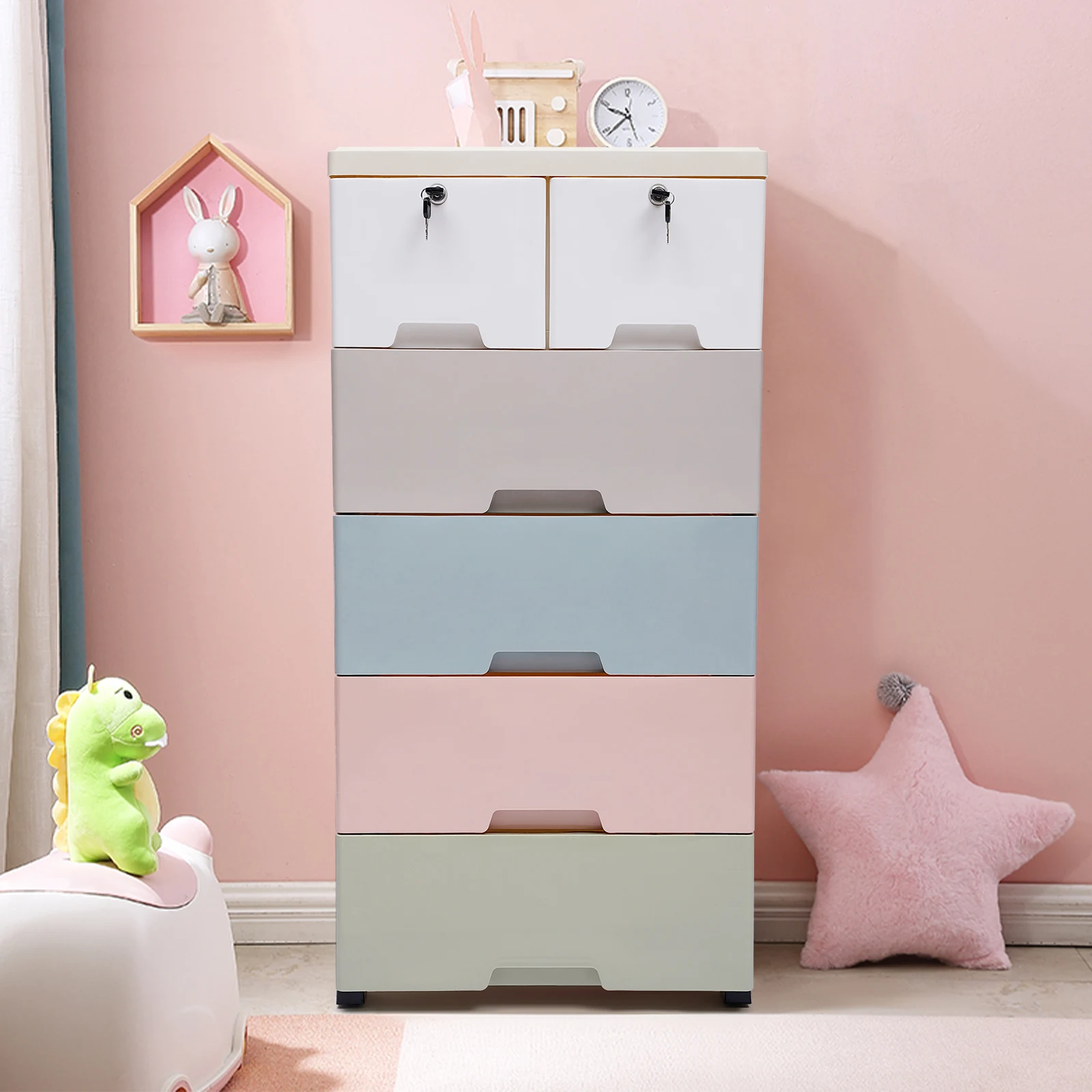 

5 Layer Storage Cabinet with 6 Drawers Closet Drawers Tall Dresser Organizer for Clothes Playroom Bedroom Furniture Saving Space