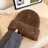 Solid Color Mohair Hair Knitted Hat Fashionable Versatile Curled Edge Ear Protection Hooded Hat Winter Outdoor Woman Warmth Hat 3