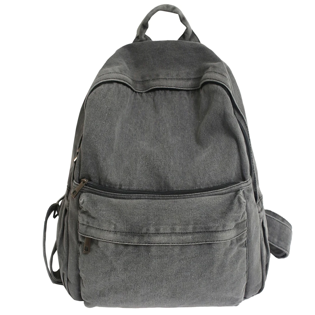 Denim Fashion Schoolbags Solid Students Retro Backpack Large