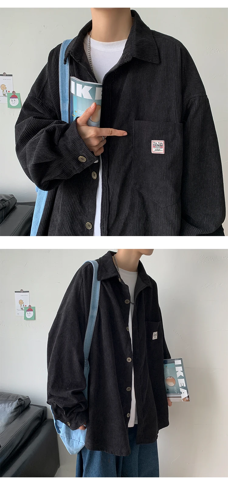 2026 Neue Herren-Cordhemden Lässige Mode Einfarbig Herbst Locker Sitzende Streetwear-Hemden für Männer Japanischer Vintage-Stil Bluse – Detail 16