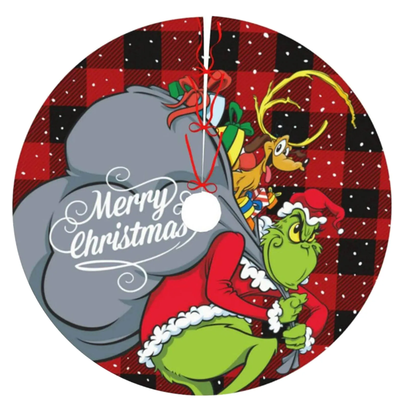 Christmas Tree Skirt Red & Green Merry Christmas Tree Skirt Collar Soft Xmas Holiday Decoration Gift Party Favors