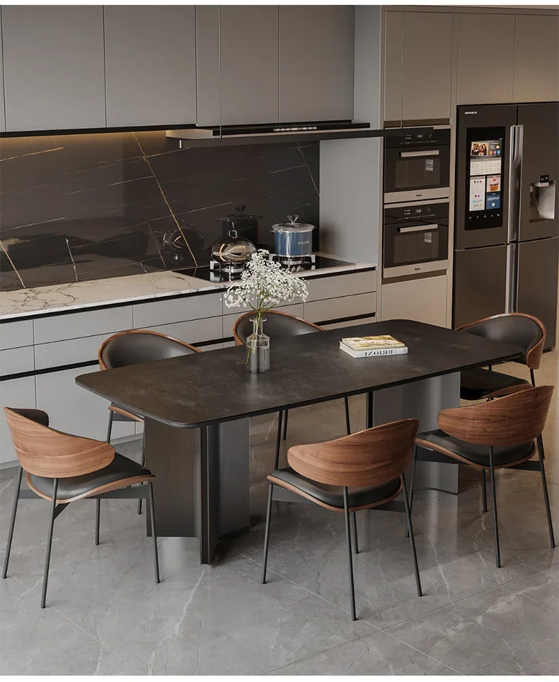 Italian Rock Slab Dining Table Modern Simple Rectangular Full Support Baseplate Black Retro Household Small Light Luxury Dining