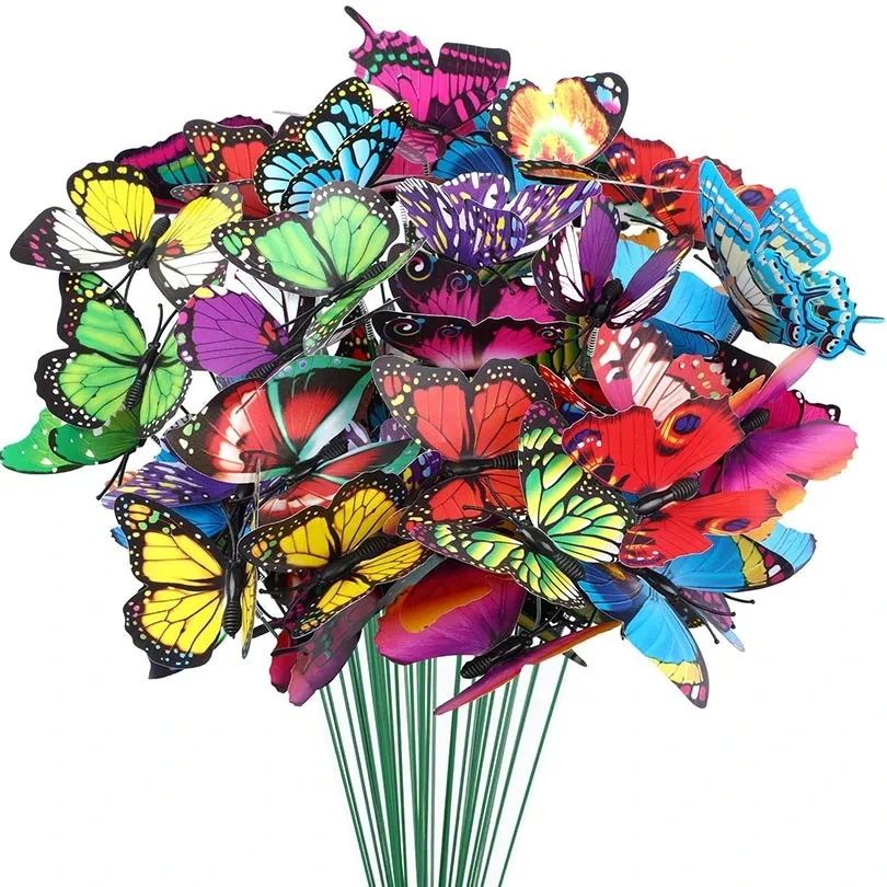 3D Simulation Butterflies Garden Yard Planter Colorful Butterfly Stakes Decoracion Outdoor Decor Flower Pots Decor 5-24Pcs/Set Butterfly Decoration Garden Art Decor
